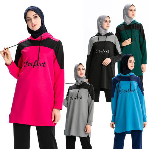 New Muslim Tracksuit Top Women Islamic dress Sweatshirt Muslim Sport Trainning Exercise Sweaters Conservative Hooded Coat Hoodie