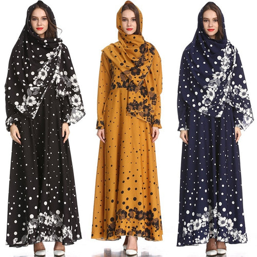 Noble Thobe 2019 New Muslim Dress for Womne Hijab Abayas Print Dubai Long Sleeve Party Malaysia Islamic Clothing Kaftan Turkey