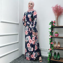 Load image into Gallery viewer, Vestido Longo Ramadan Kaftan Floral Abaya Arabic Islamic Muslim Maxi Dress Caftan Elbise Hijab Eid Qatar Robe Femme Musulmane