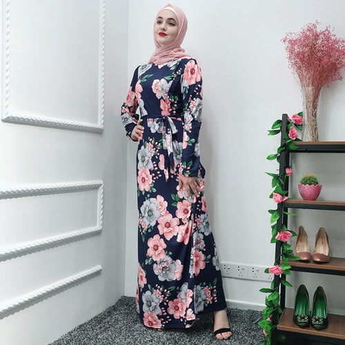 Vestido Longo Ramadan Kaftan Floral Abaya Arabic Islamic Muslim Maxi Dress Caftan Elbise Hijab Eid Qatar Robe Femme Musulmane