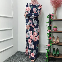 Load image into Gallery viewer, Vestido Longo Ramadan Kaftan Floral Abaya Arabic Islamic Muslim Maxi Dress Caftan Elbise Hijab Eid Qatar Robe Femme Musulmane