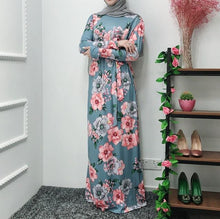 Load image into Gallery viewer, Vestido Longo Ramadan Kaftan Floral Abaya Arabic Islamic Muslim Maxi Dress Caftan Elbise Hijab Eid Qatar Robe Femme Musulmane