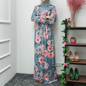 Vestido Longo Ramadan Kaftan Floral Abaya Arabic Islamic Muslim Maxi Dress Caftan Elbise Hijab Eid Qatar Robe Femme Musulmane