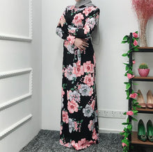 Load image into Gallery viewer, Vestido Longo Ramadan Kaftan Floral Abaya Arabic Islamic Muslim Maxi Dress Caftan Elbise Hijab Eid Qatar Robe Femme Musulmane