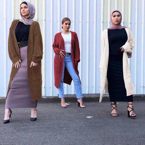 Winter Sweater Women Abaya Kimono Kaftan Dubai Turkish Hijab Muslim Dress Cardigan Islamic Clothing Abayas Caftan Kleding