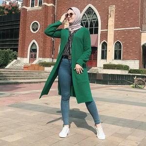 Winter Sweater Women Abaya Kimono Kaftan Dubai Turkish Hijab Muslim Dress Cardigan Islamic Clothing Abayas Caftan Kleding