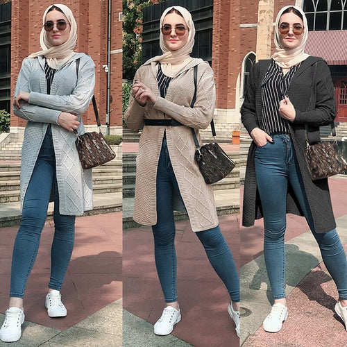 Winter Sweater Open Abaya Kimono Kaftan Dubai Turkish Hijab Muslim Dress Cardigan Women Islamic Clothing Abayas Caftan Kleding