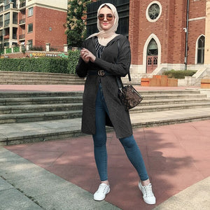 Winter Sweater Open Abaya Kimono Kaftan Dubai Turkish Hijab Muslim Dress Cardigan Women Islamic Clothing Abayas Caftan Kleding