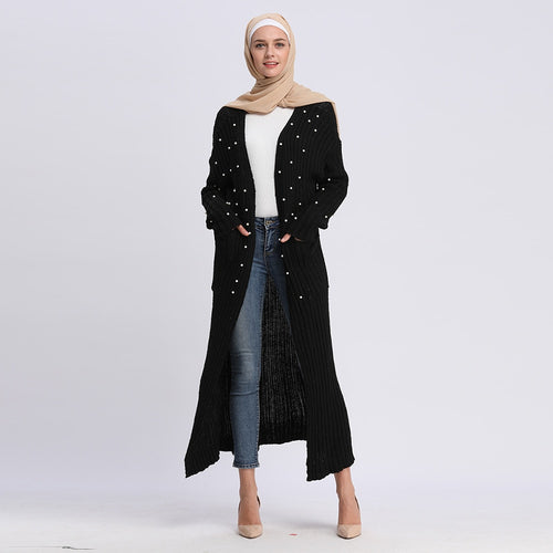Abaya Dubai Turkey Sweater Knitted Pearls With Hijab Muslim Dress Abayas For Women Qatar Jilbab Caftan Turkish Islamic Clothing