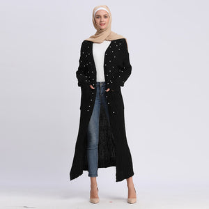 Abaya Dubai Turkey Sweater Knitted Pearls With Hijab Muslim Dress Abayas For Women Qatar Jilbab Caftan Turkish Islamic Clothing