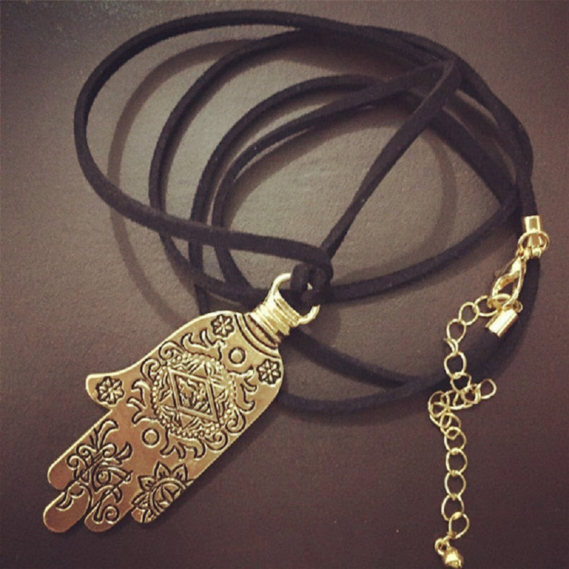 1pc 2015 fashion turkish gold tone carving flowers fatima hamsa hand pendant necklace israel womens sweater chains islam jewelry