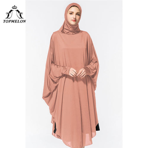TOPMELON Worship Prayer Garment Abaya Hijab Dress Silky Long Solid Robes for Women Islamic Turkish Dress Headscarf 2018