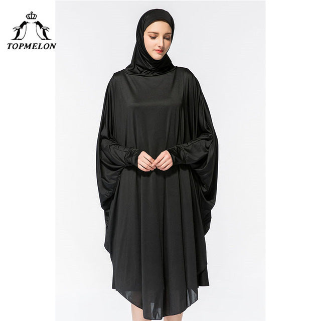 TOPMELON Worship Prayer Garment Abaya Hijab Dress Silky Long Solid Robes for Women Islamic Turkish Dress Headscarf 2018