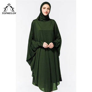 TOPMELON Worship Prayer Garment Abaya Hijab Dress Silky Long Solid Robes for Women Islamic Turkish Dress Headscarf 2018