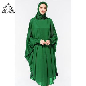 TOPMELON Worship Prayer Garment Abaya Hijab Dress Silky Long Solid Robes for Women Islamic Turkish Dress Headscarf 2018
