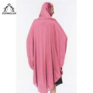 TOPMELON Worship Prayer Garment Abaya Hijab Dress Silky Long Solid Robes for Women Islamic Turkish Dress Headscarf 2018