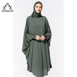 TOPMELON Worship Prayer Garment Abaya Hijab Dress Silky Long Solid Robes for Women Islamic Turkish Dress Headscarf 2018