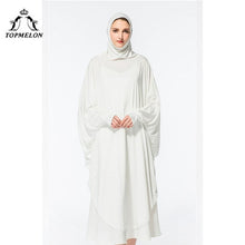 Load image into Gallery viewer, TOPMELON Worship Prayer Garment Abaya Hijab Dress Silky Long Solid Robes for Women Islamic Turkish Dress Headscarf 2018