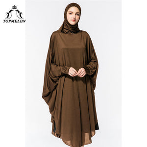 TOPMELON Worship Prayer Garment Abaya Hijab Dress Silky Long Solid Robes for Women Islamic Turkish Dress Headscarf 2018
