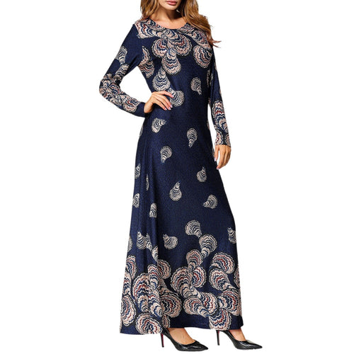 Muslim Fashion Women's Ethnic Style Print Long Sleeve Party Long Maxi Dress Robe vestido abayas for women hijab dress_3.29
